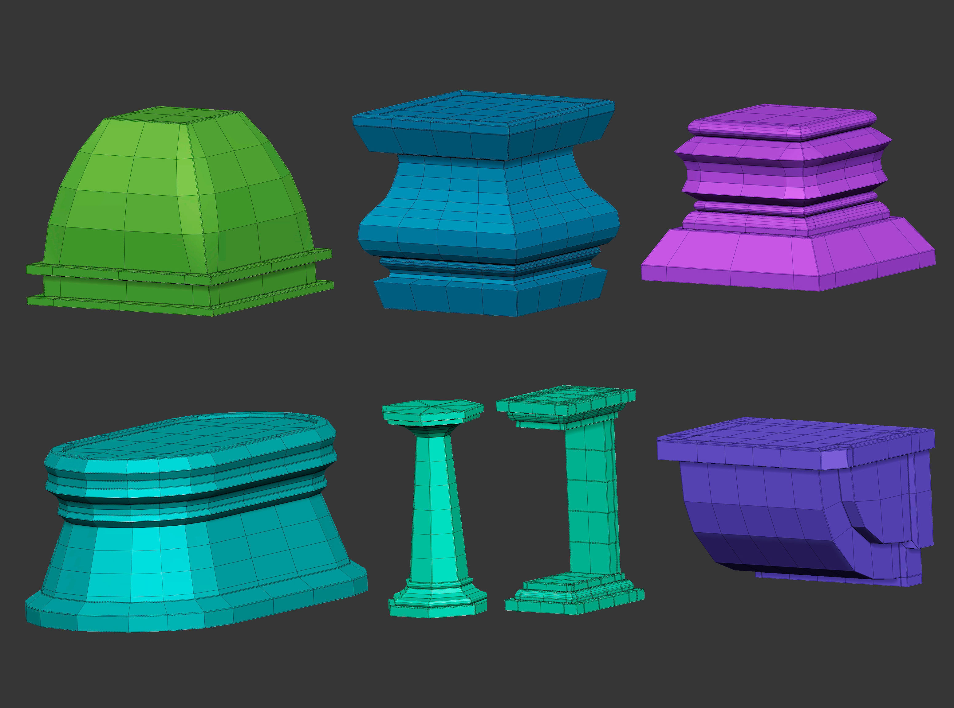 50 Low poly statue pedestal and podium base mesh IMM 3D model_12