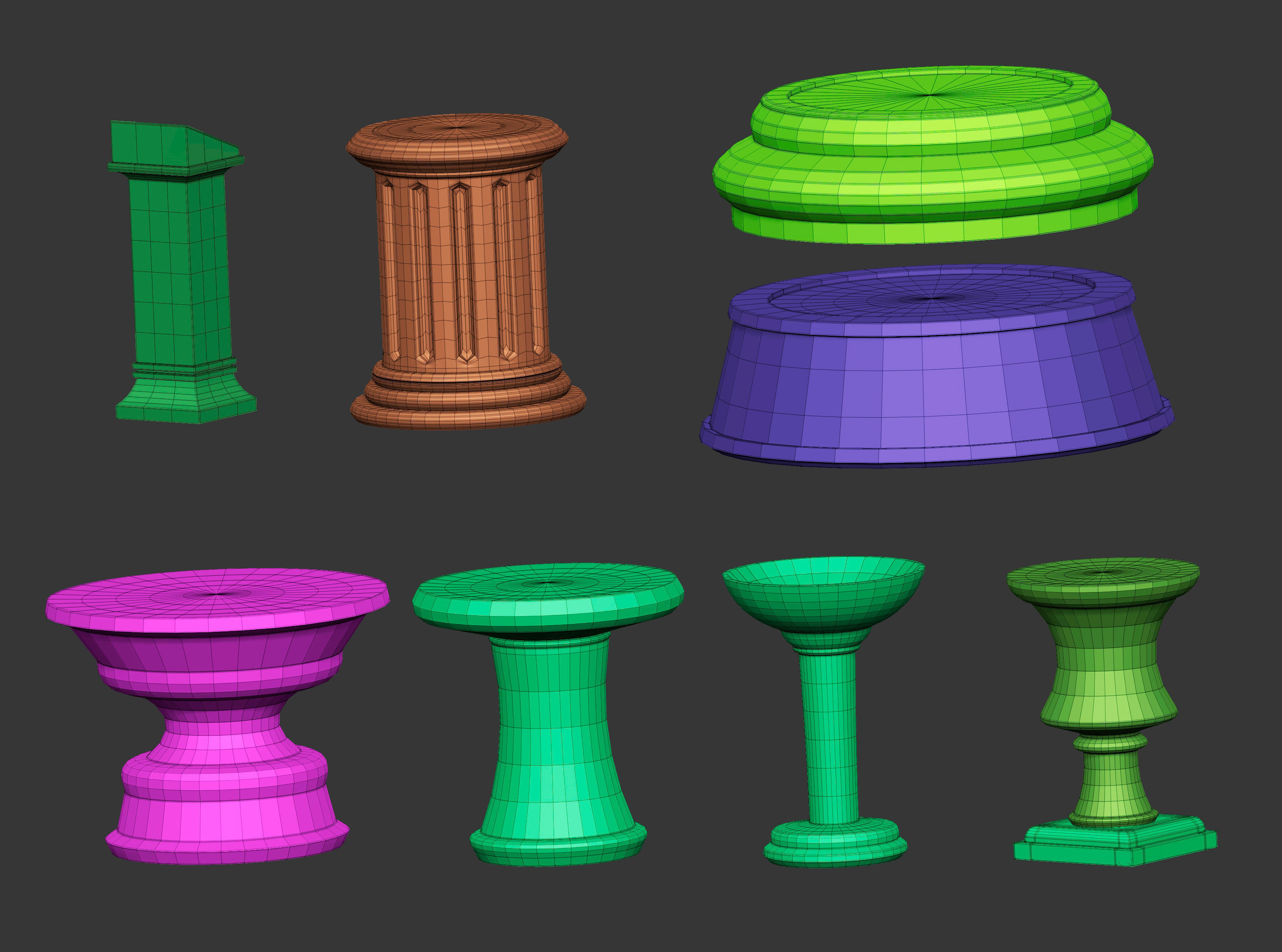 50 Low poly statue pedestal and podium base mesh IMM 3D model_13