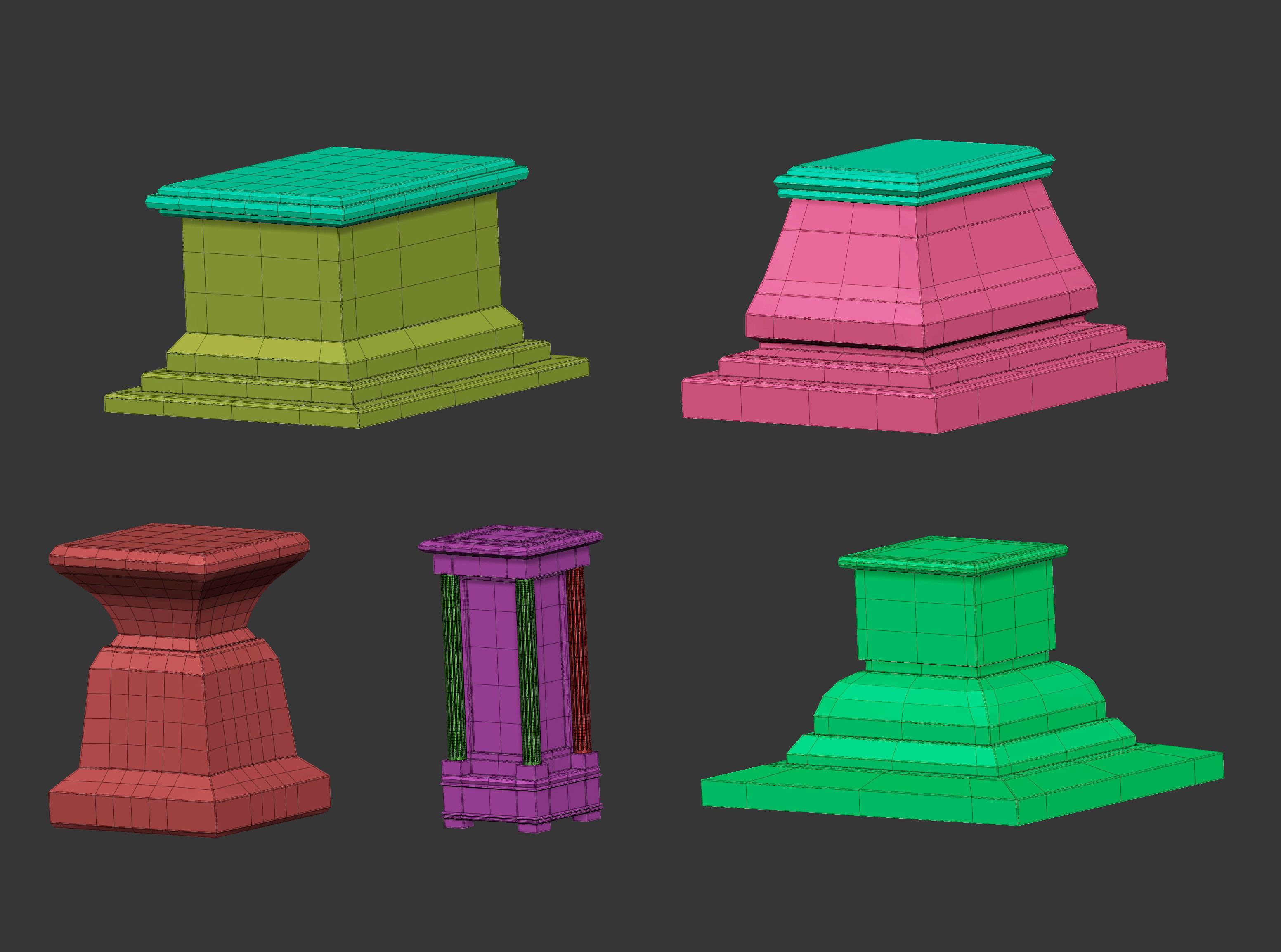 50 Low poly statue pedestal and podium base mesh IMM 3D model_11