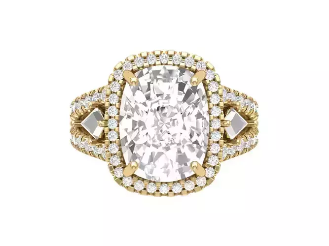 Cushion 3 Stone Solitaire Art deco Ring