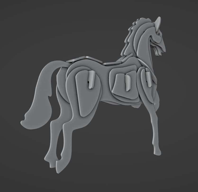 3D Wooden Puzzle Horse 3D model_1