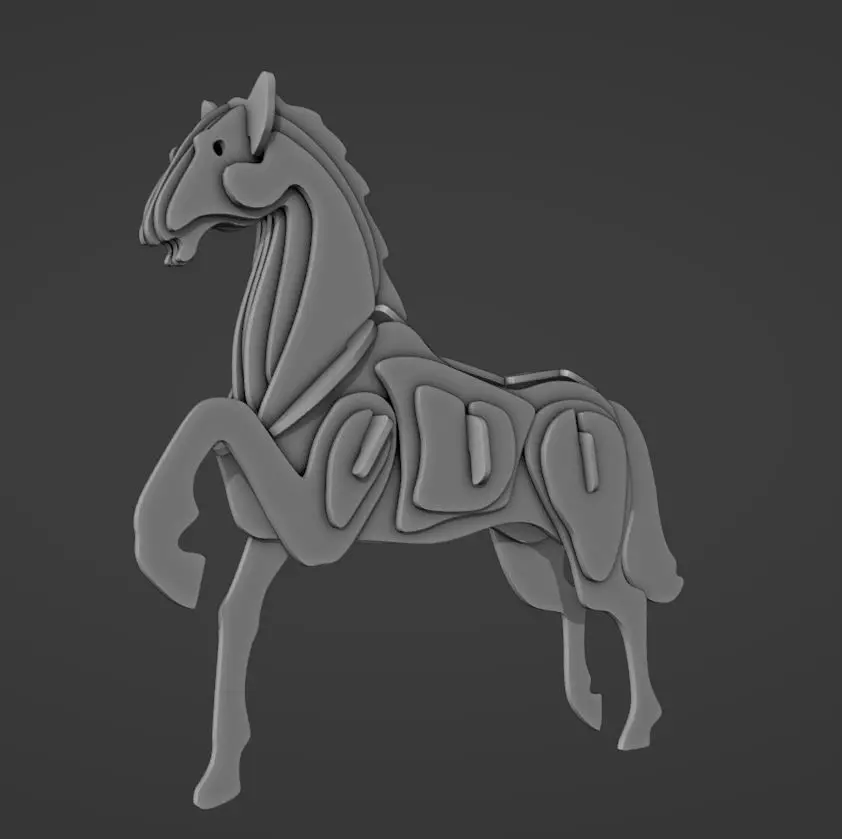 3D Wooden Puzzle Horse 3D model_0