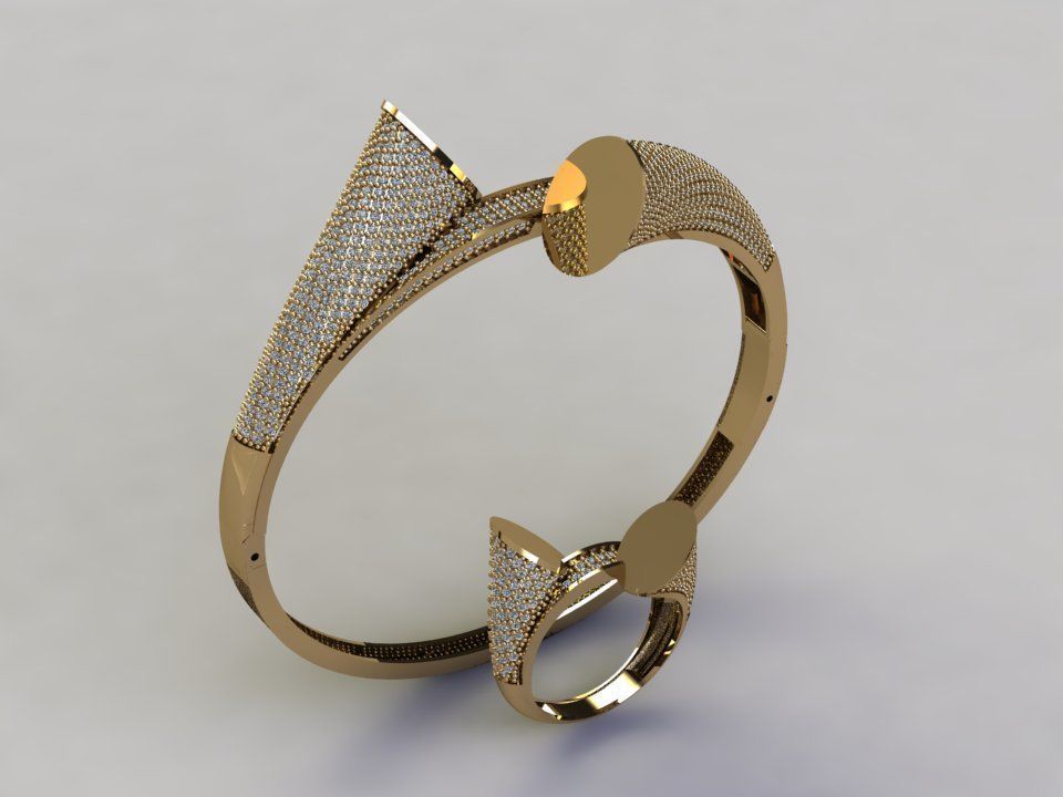 4x bracelet and ring  3D print model_3