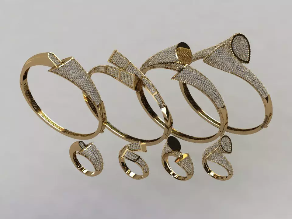 4x bracelet and ring  3D print model_0