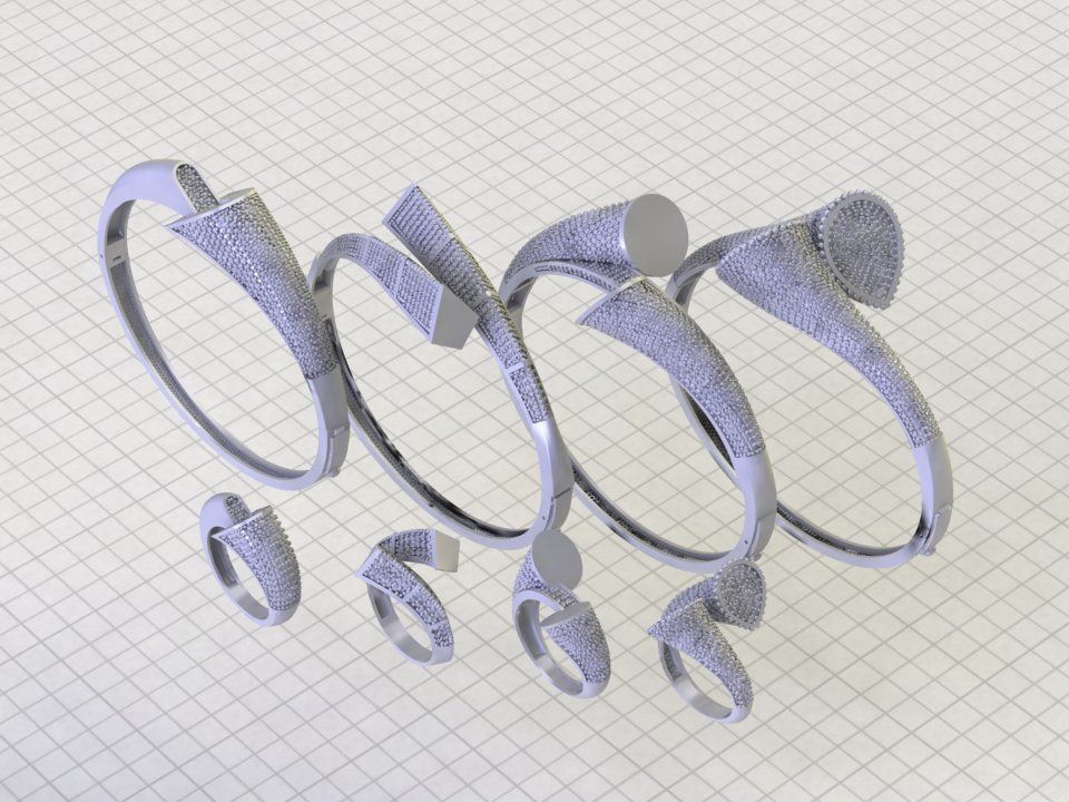 4x bracelet and ring  3D print model_5
