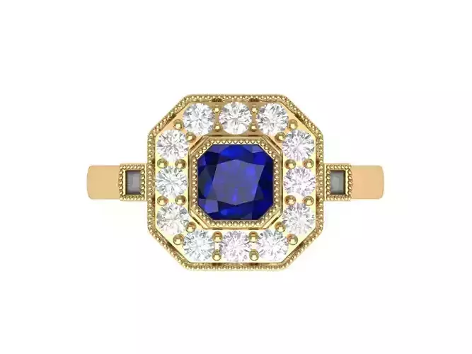 Cushion Solitaire Art deco Ring