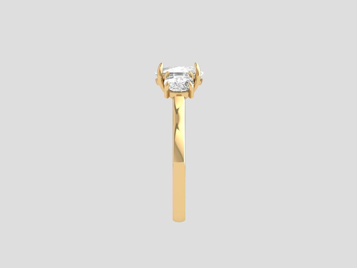  Cushion 3 Stone Solitaire Art deco Ring 3D print model_4