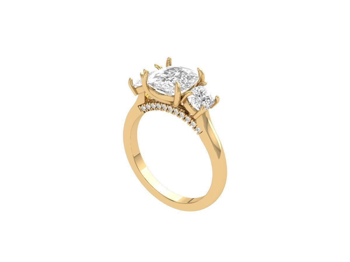  Cushion 3 Stone Solitaire Art deco Ring 3D print model_1