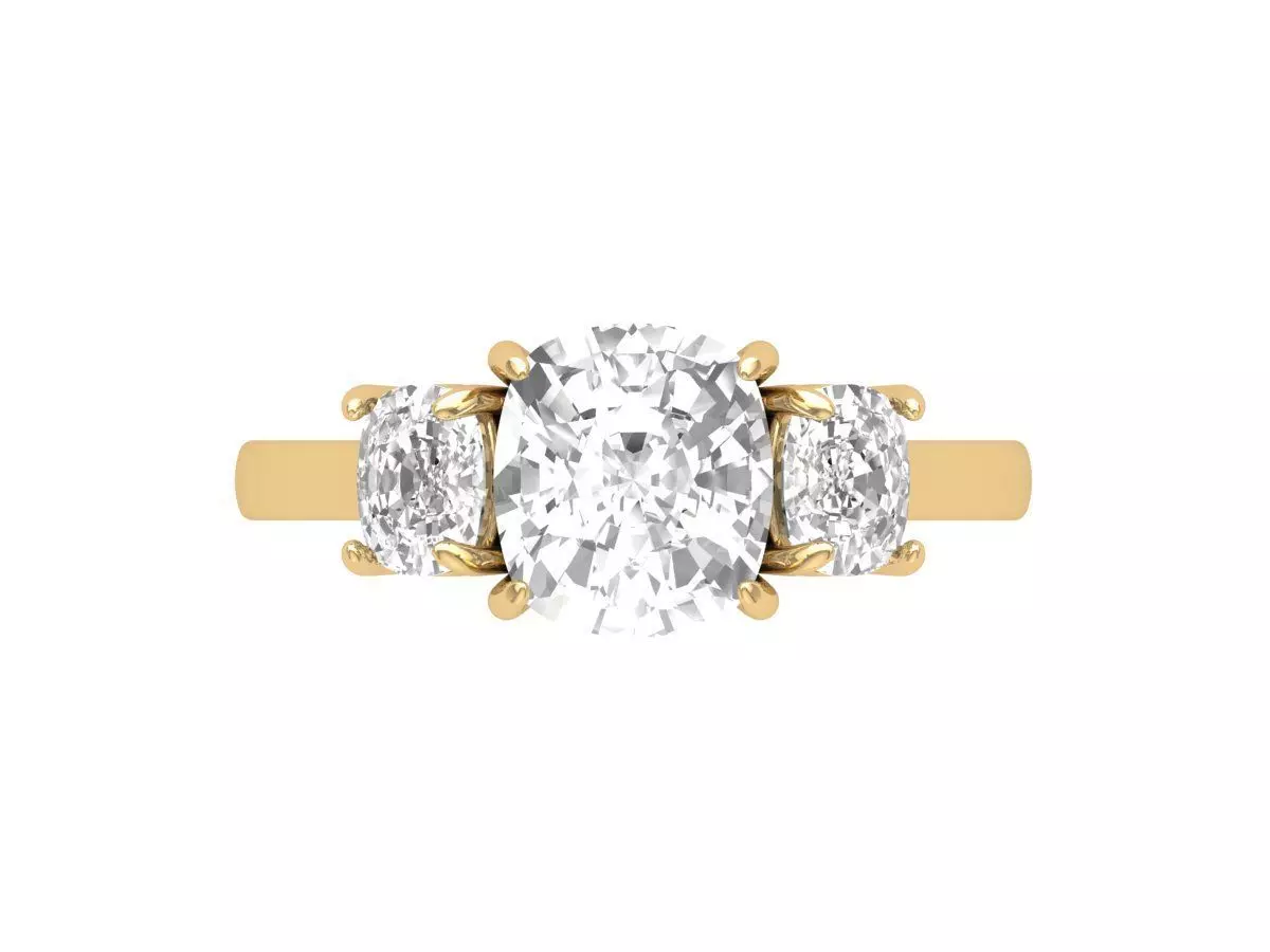  Cushion 3 Stone Solitaire Art deco Ring 3D print model_0