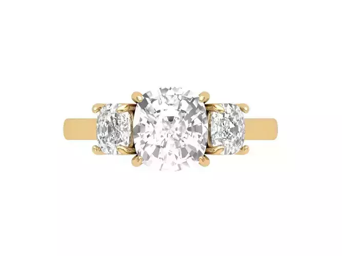  Cushion 3 Stone Solitaire Art deco Ring 3D print model