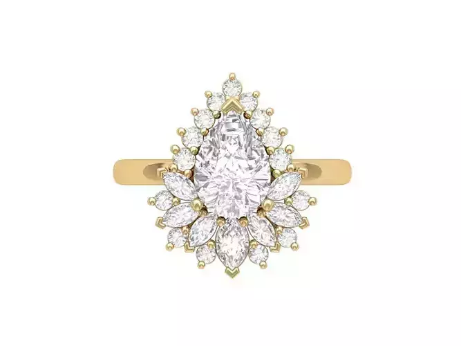  Pear SolitaireArt Deco Ring 3D print model
