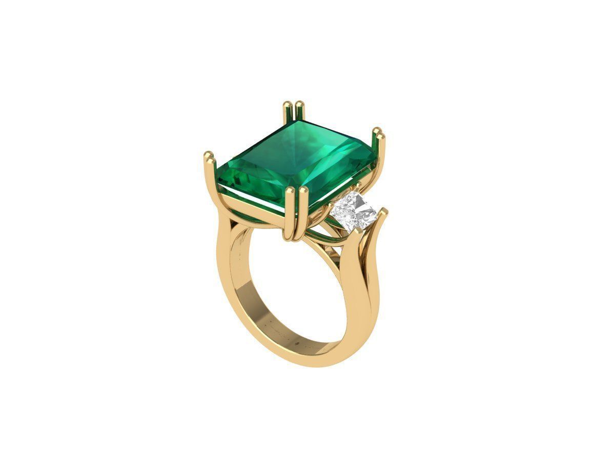 Radiant 3 Stone Art Deco Ring 3D print model_3