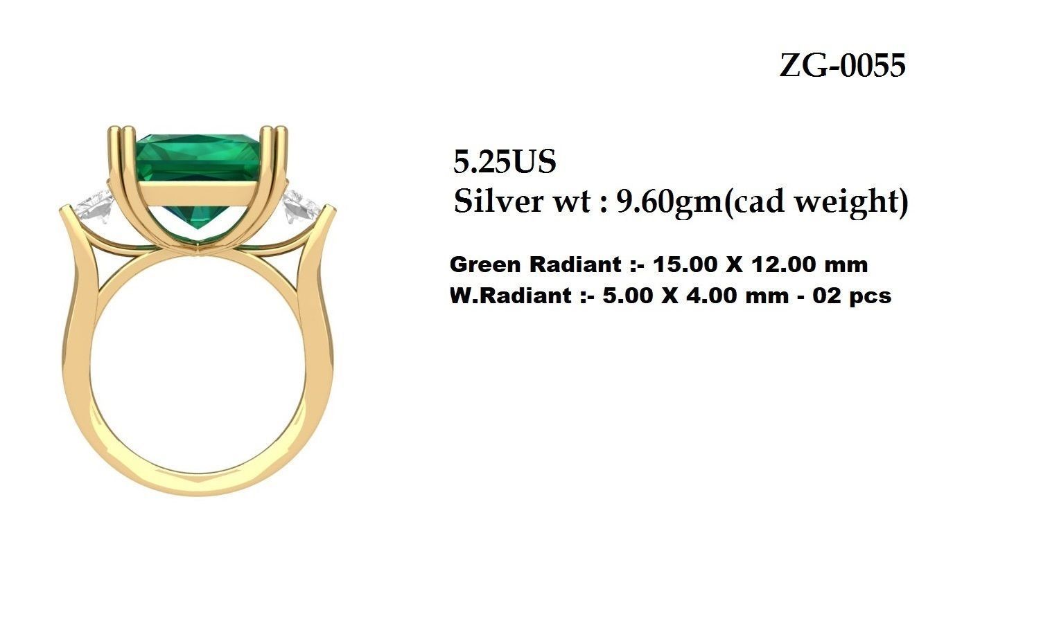 Radiant 3 Stone Art Deco Ring 3D print model_5