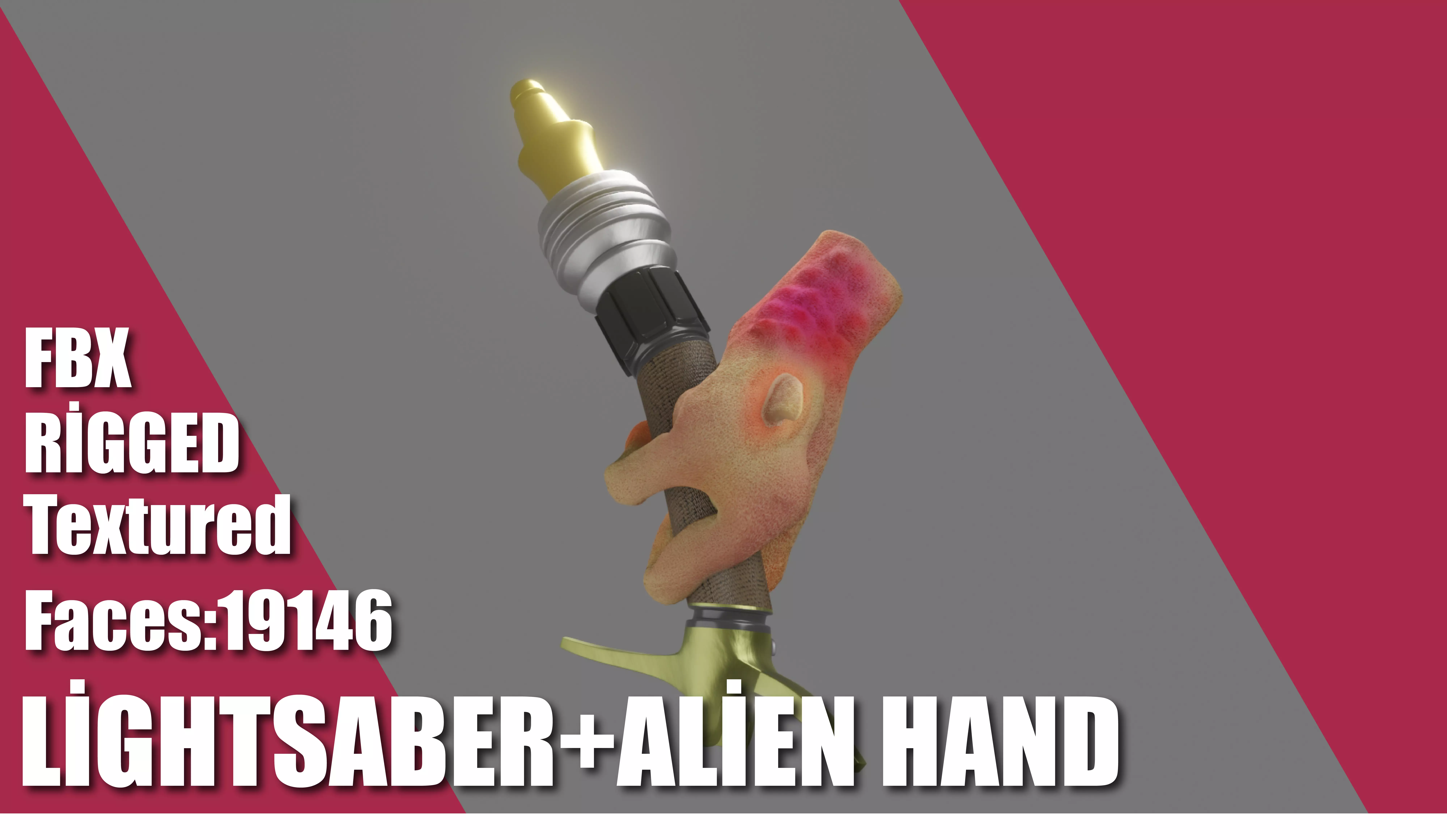 Lightsaber and Alien Hand rigged Low-poly 3D model