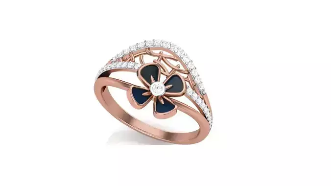 Flower High Jewelry Diamond Cocktail Ring 3dm stl obj mtl glb  3D print model