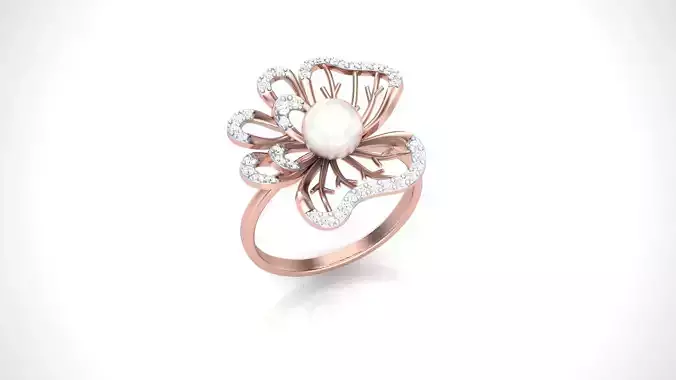 Flower High Jewelry Diamond Cocktail Ring 3dm stl obj mtl glb 3D print model