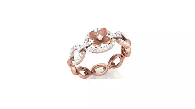 Flower on Chain Link High Jewelry Diamond Cocktail Ring 3dm stl 3D print model