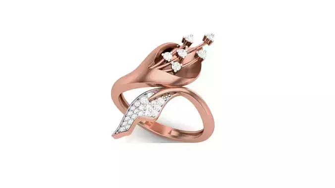 Flower and Leaf High Jewelry Diamond Cocktail Ring 3dm stl obj 3D print model