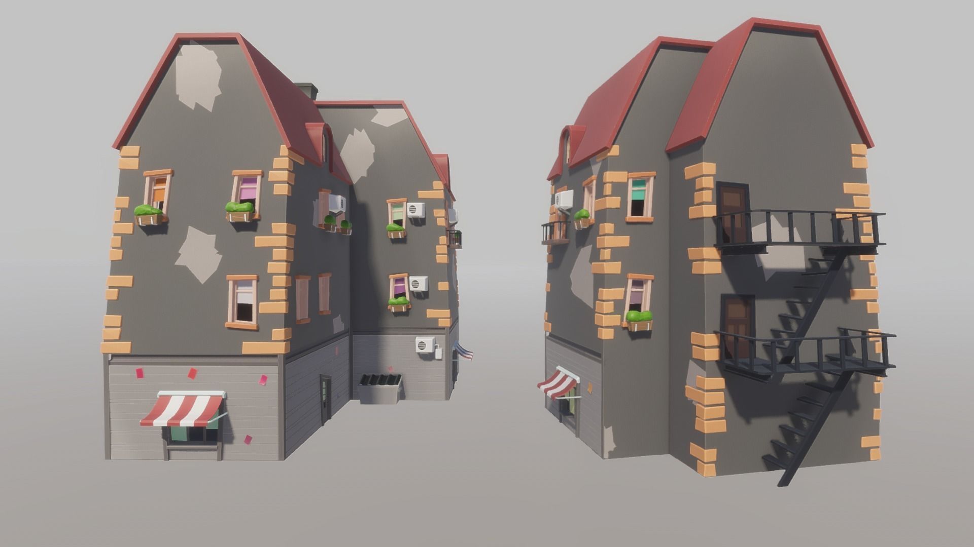 Cartoon house generator Low-poly 3D model_10