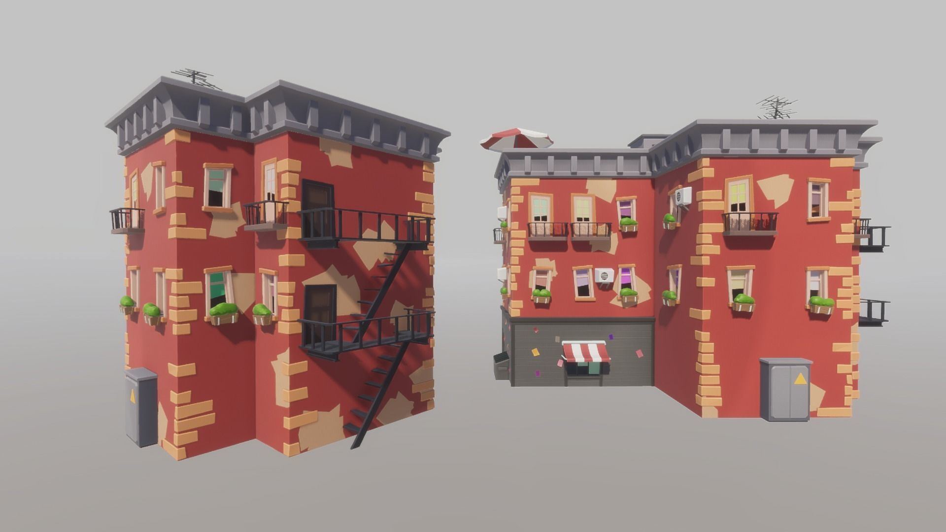 Cartoon house generator Low-poly 3D model_4