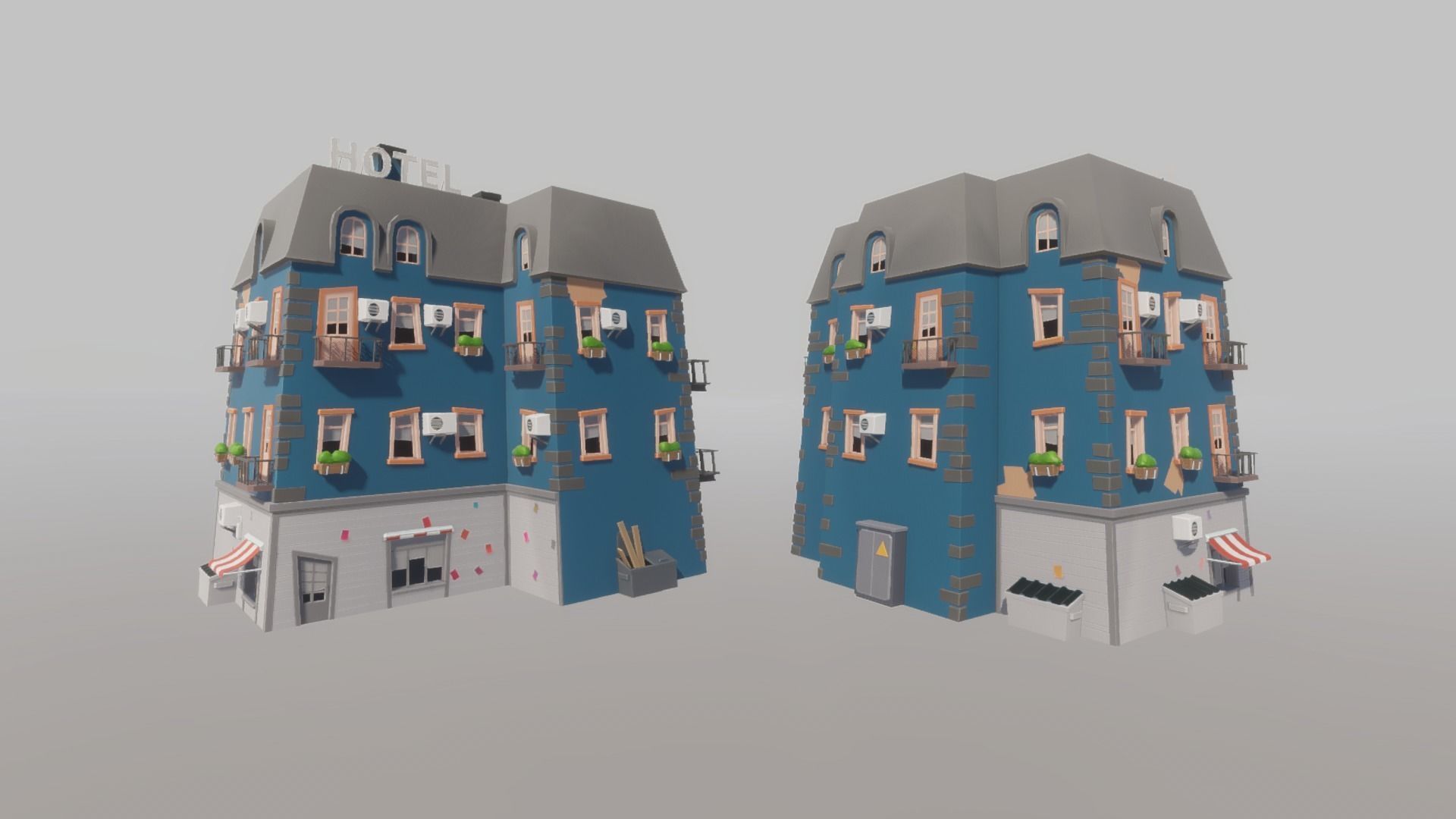 Cartoon house generator Low-poly 3D model_7