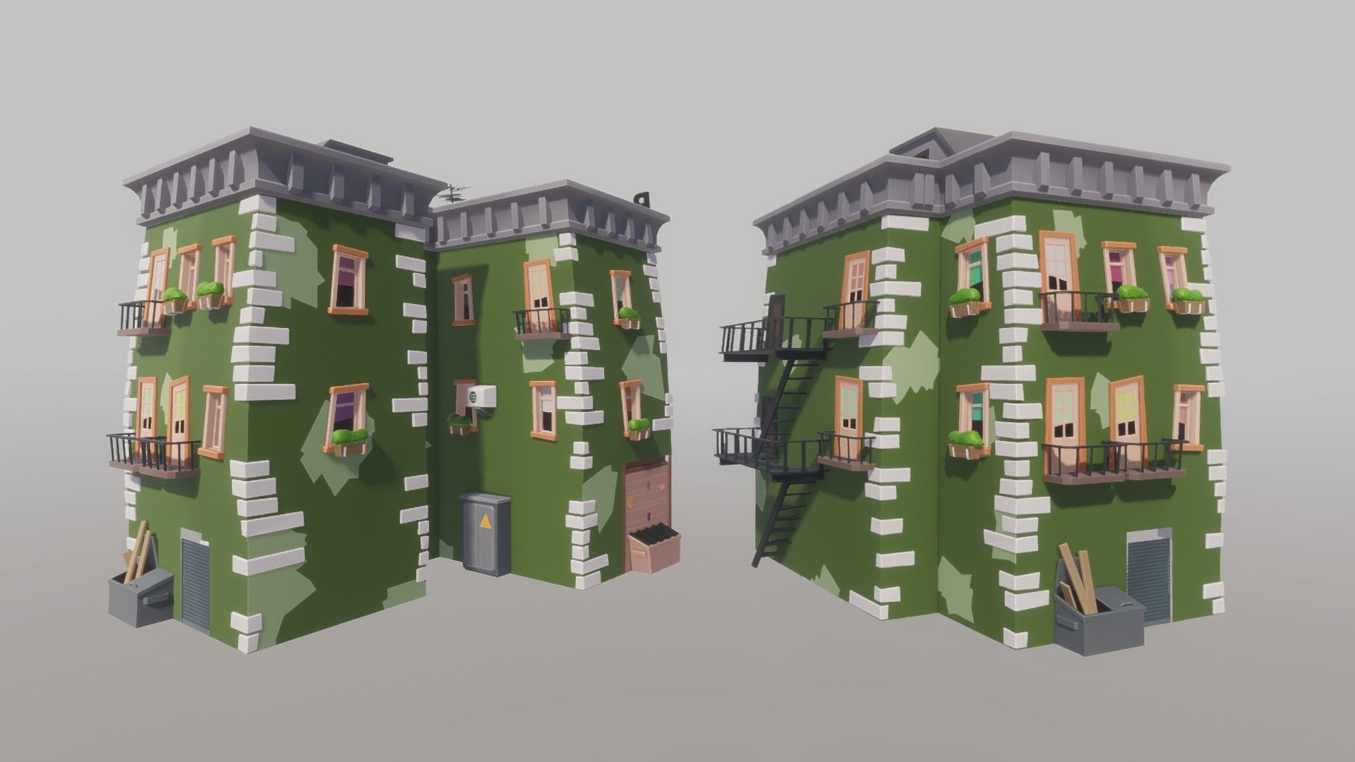 Cartoon house generator Low-poly 3D model_12