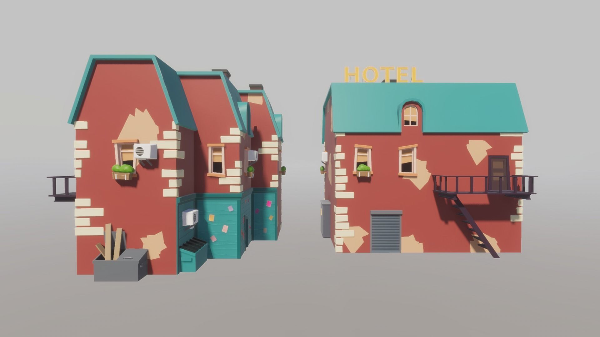 Cartoon house generator Low-poly 3D model_26
