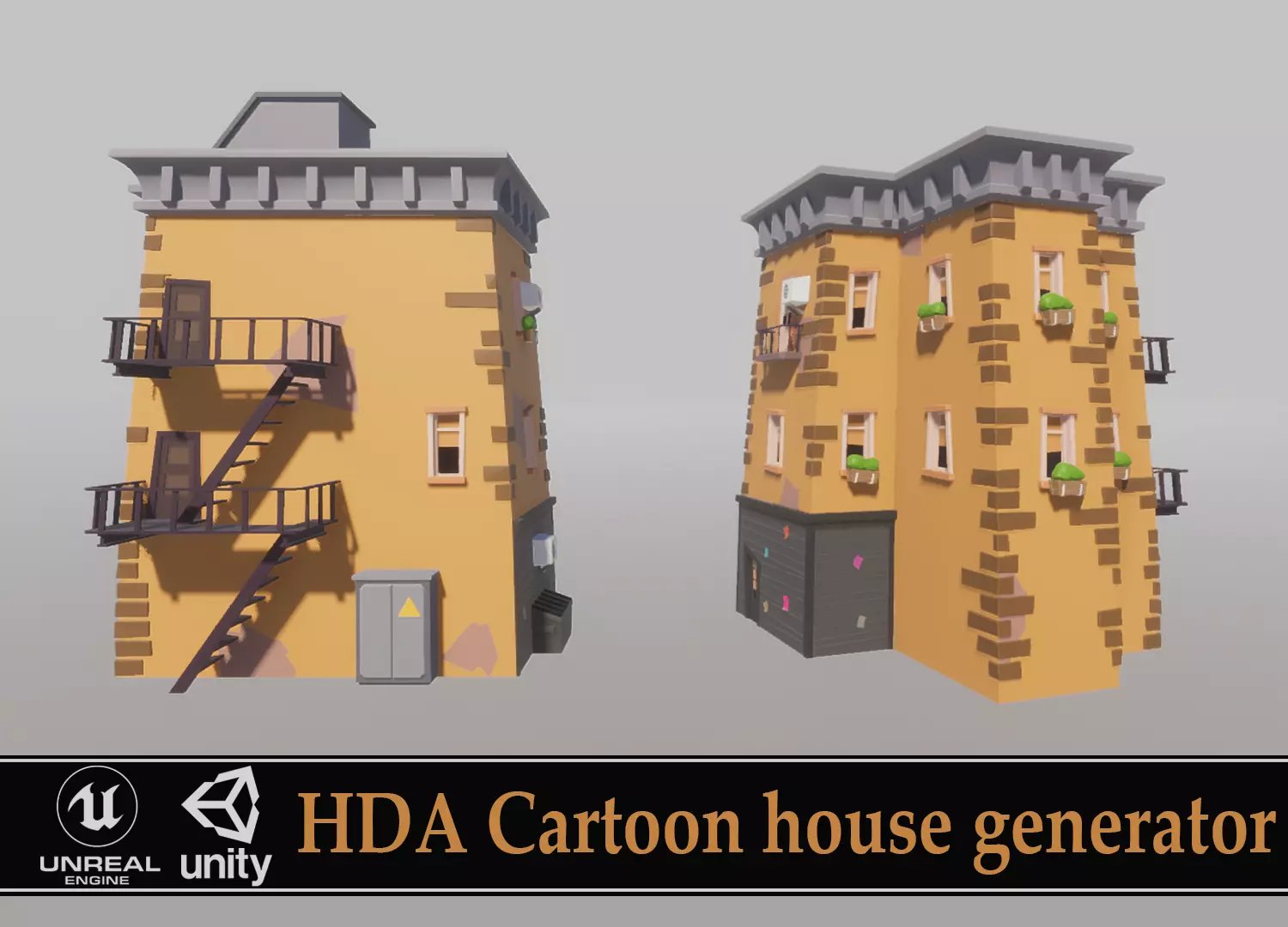 Cartoon house generator Low-poly 3D model_0