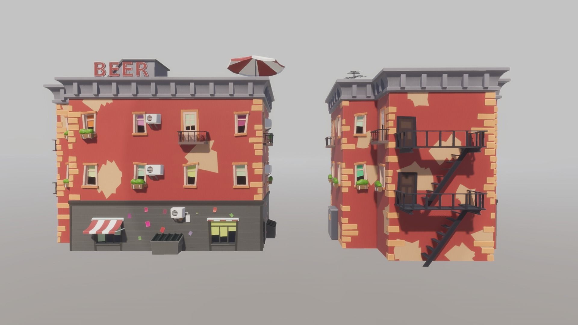 Cartoon house generator Low-poly 3D model_3