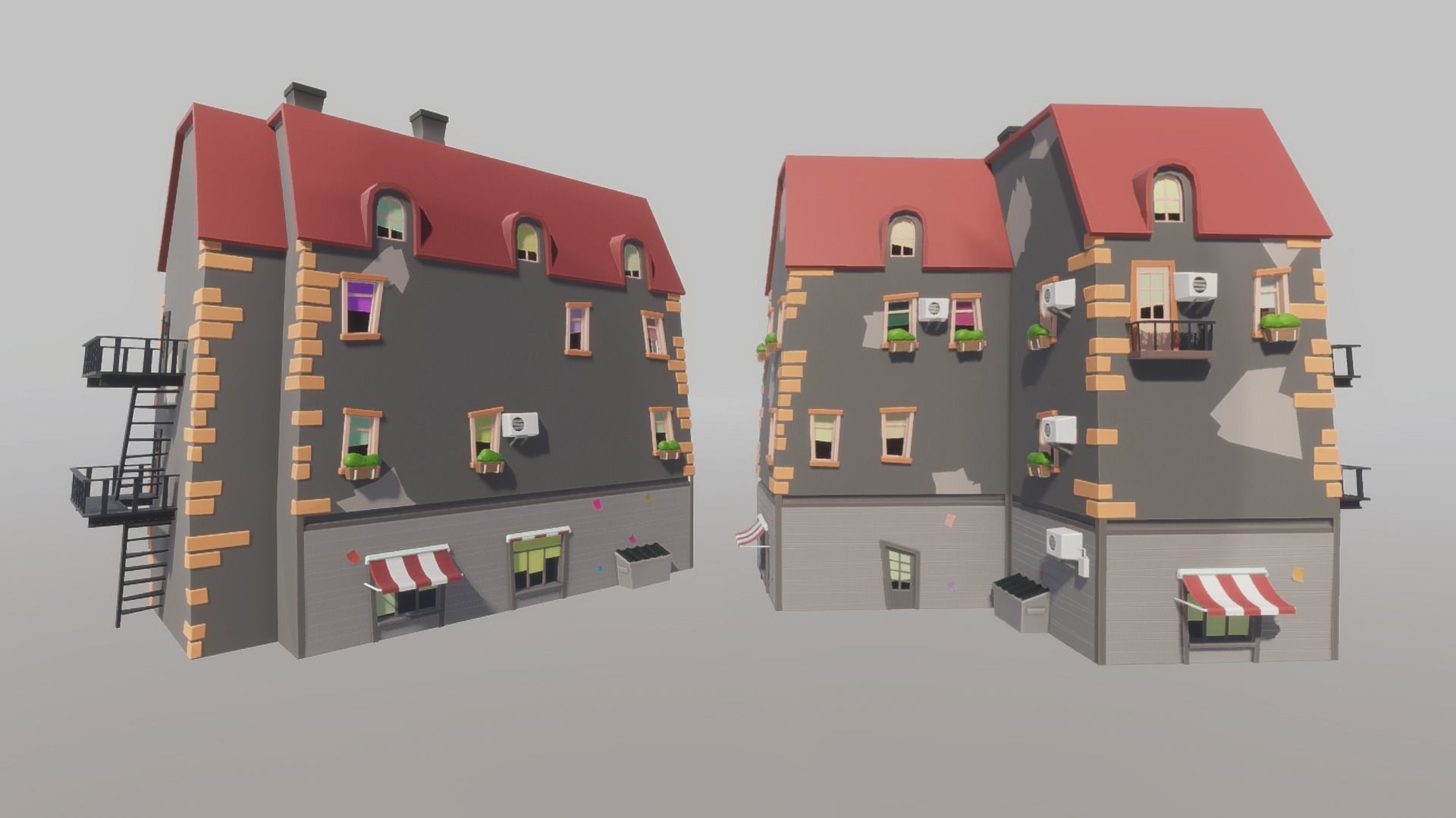 Cartoon house generator Low-poly 3D model_9