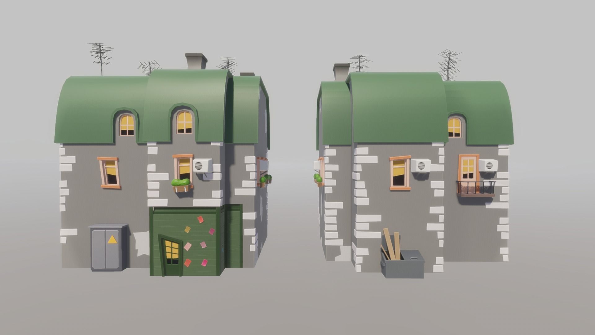 Cartoon house generator Low-poly 3D model_17