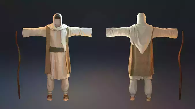 Old arab man clothes with sandal and stick