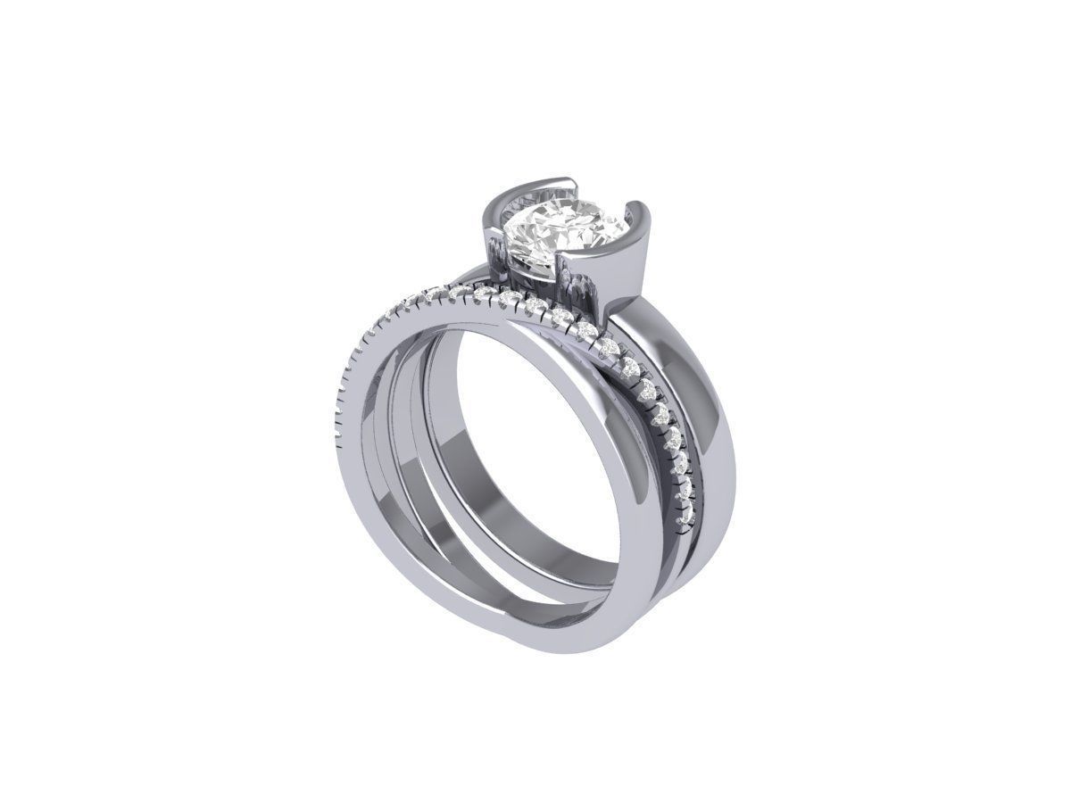  Solitair Ring Bridal Set with infinity band 3D print model_3