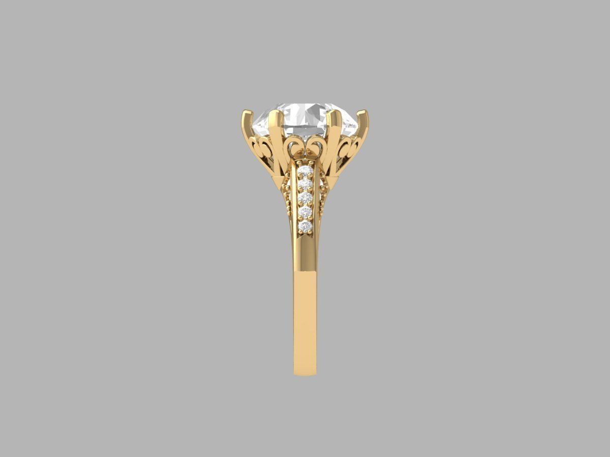 Solitaire Engagement Art Deco Ring 3D print model_4