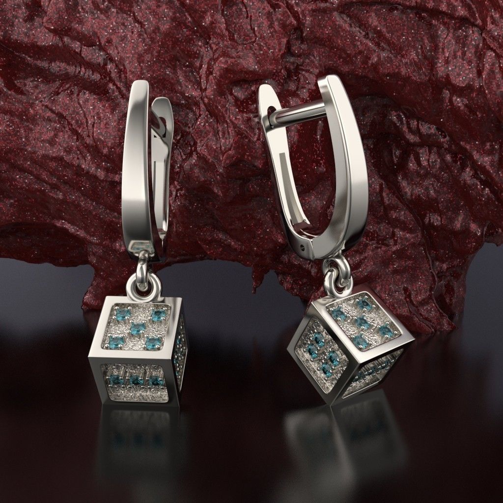  earring cube 3D print model_3