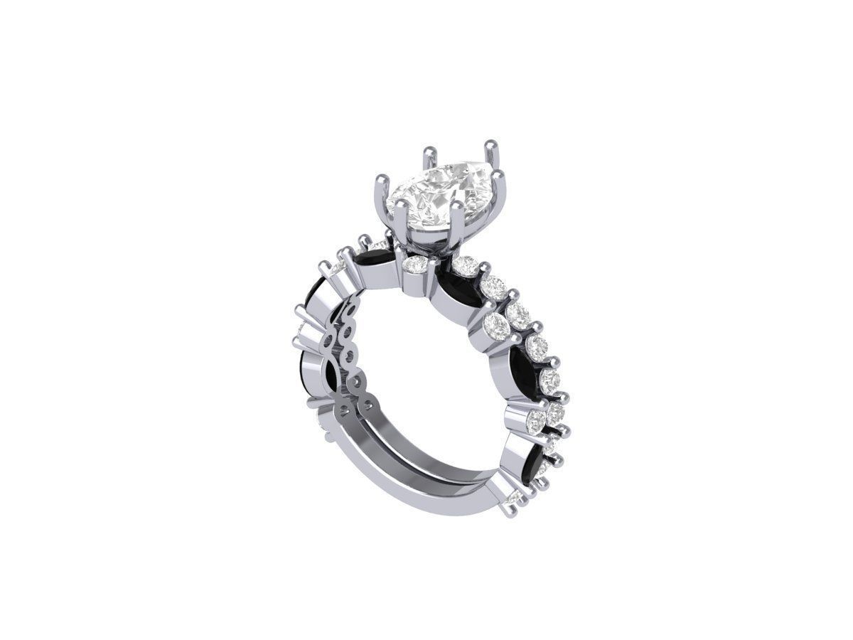 Pear Solitaire Ring Bridal set 3D print model_3