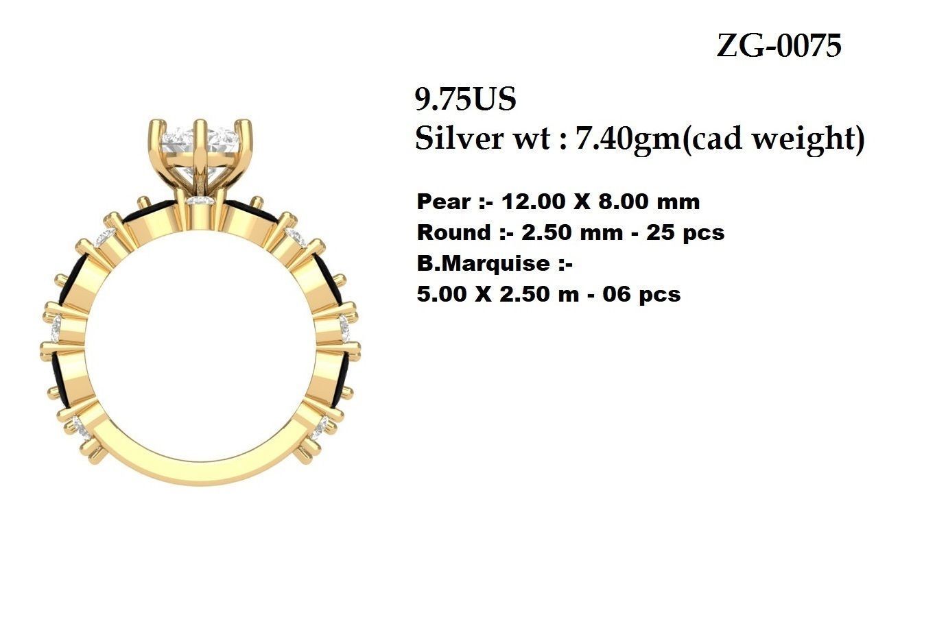 Pear Solitaire Ring Bridal set 3D print model_5