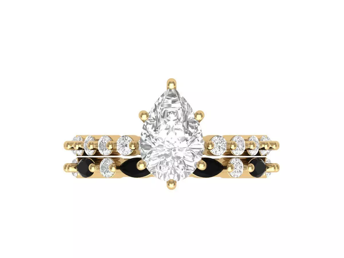 Pear Solitaire Ring Bridal set 3D print model_0