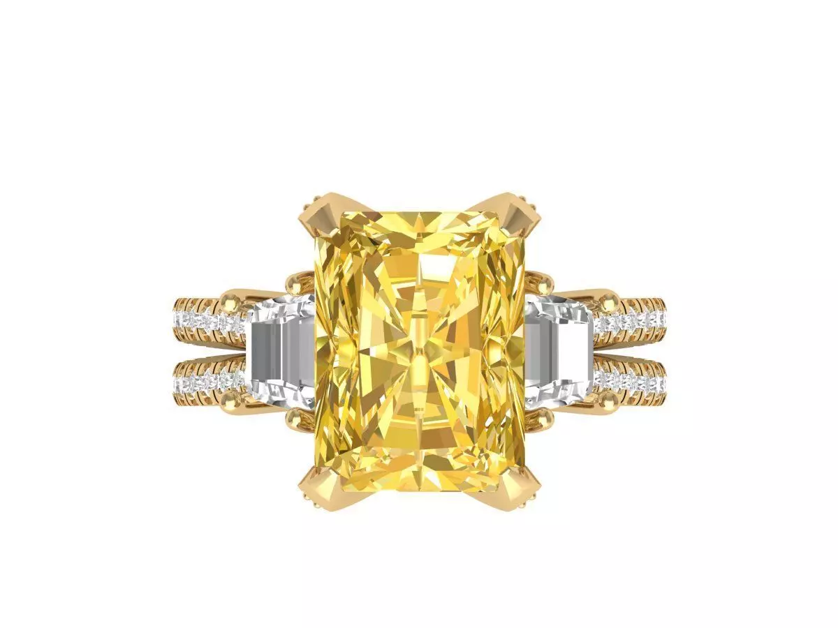 Radiant 3 Stone Art deco Ring 3D print model_0