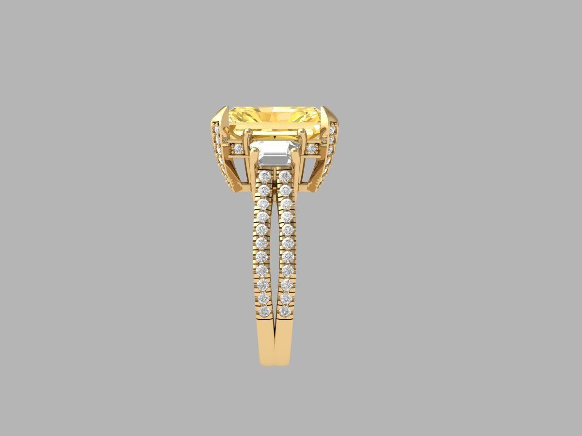 Radiant 3 Stone Art deco Ring 3D print model_4