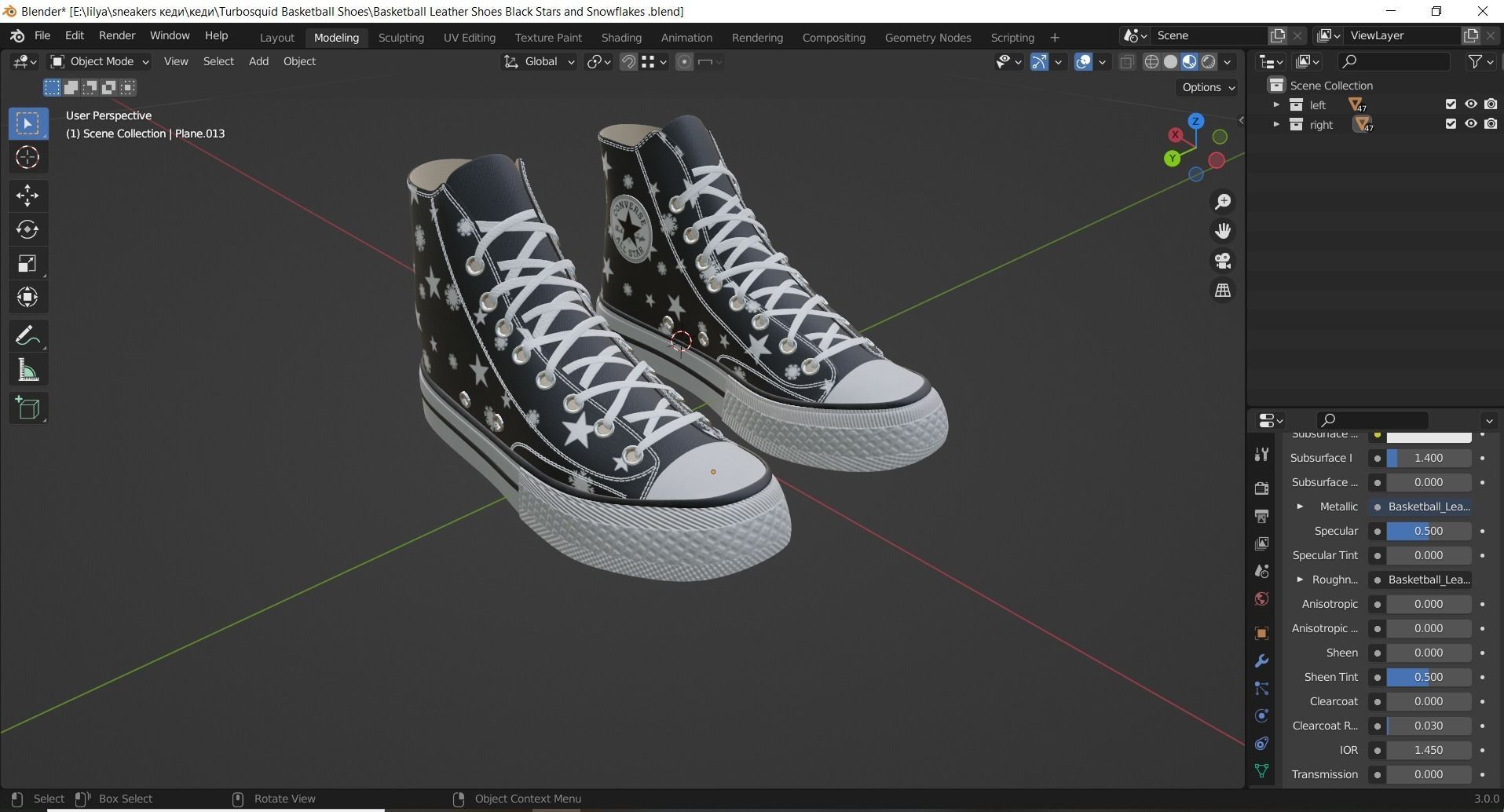 Basketball Leather Shoes Converse All star Stars and Snowflakes 3D model_14