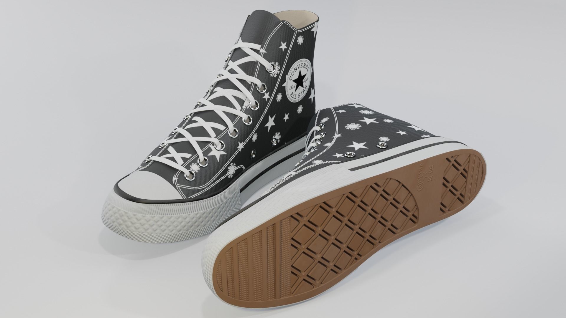 Basketball Leather Shoes Converse All star Stars and Snowflakes 3D model_4