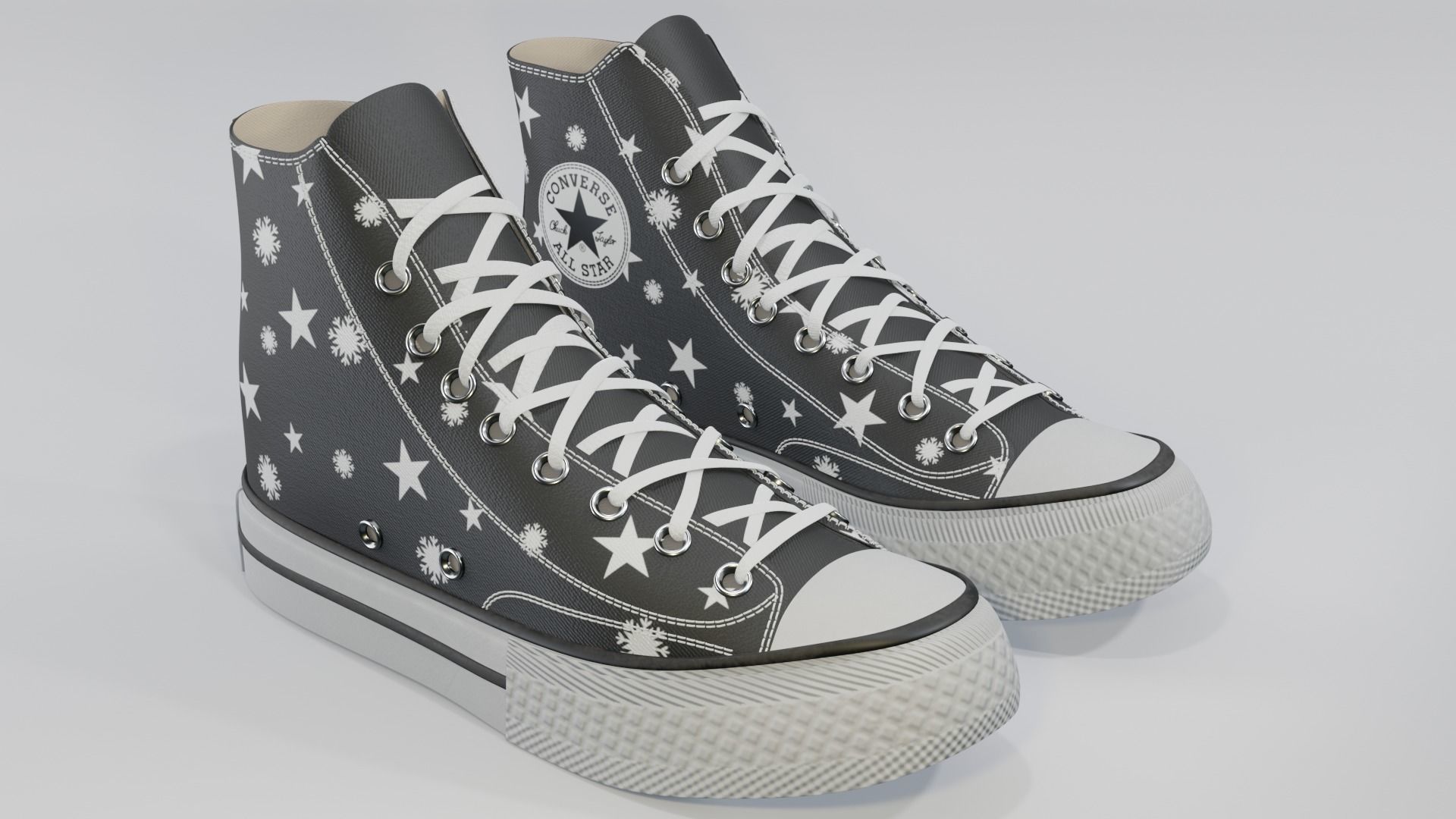 Basketball Leather Shoes Converse All star Stars and Snowflakes 3D model_1
