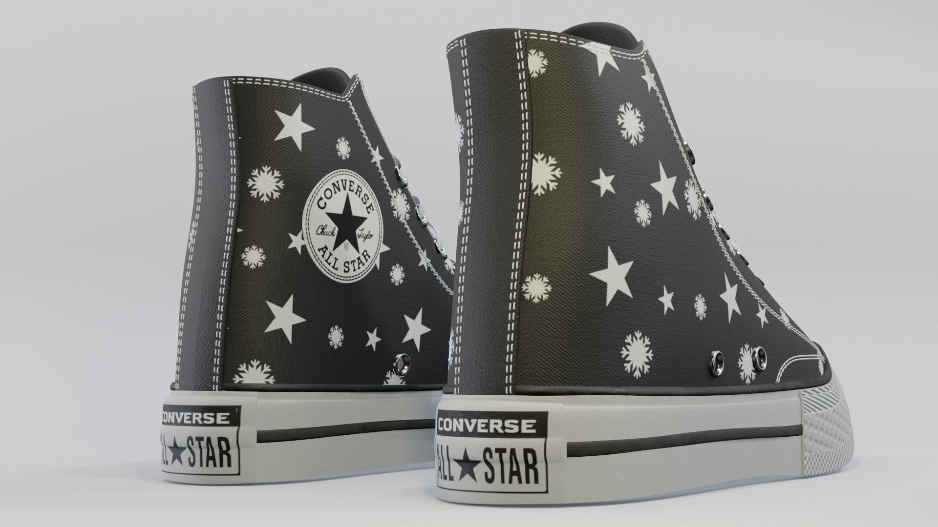 Basketball Leather Shoes Converse All star Stars and Snowflakes 3D model_3