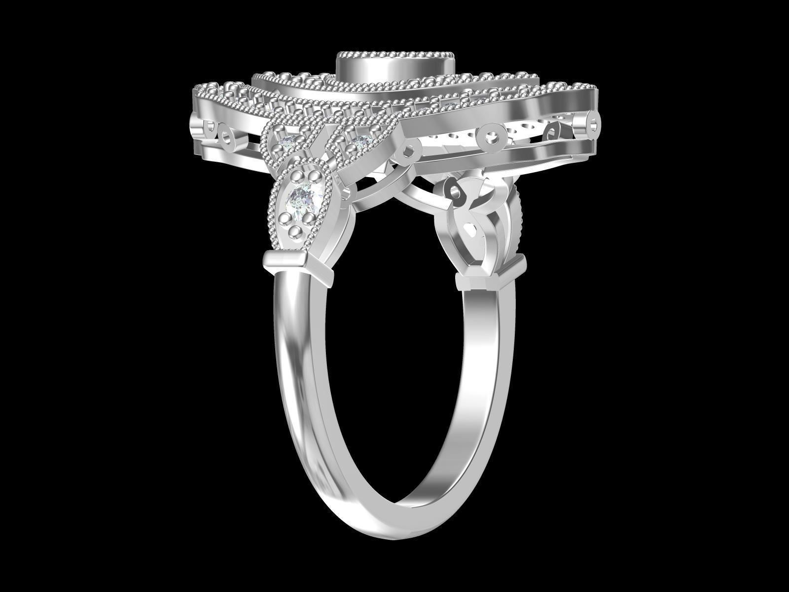 Solitaire Engagement Art Deco Ring 3D print model_5