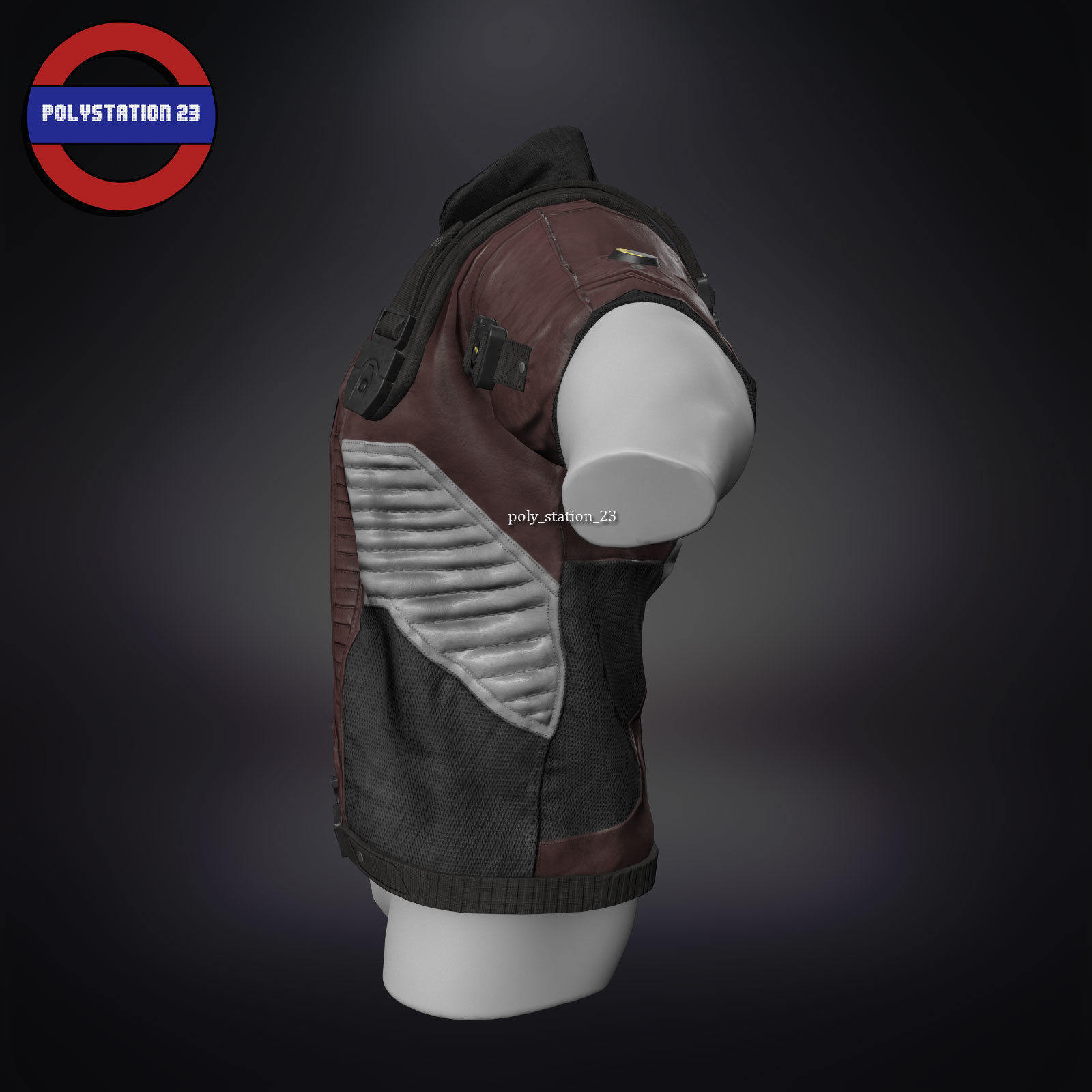Sci fi cyberpunk jacket Game ready v1 Low-poly 3D model_3