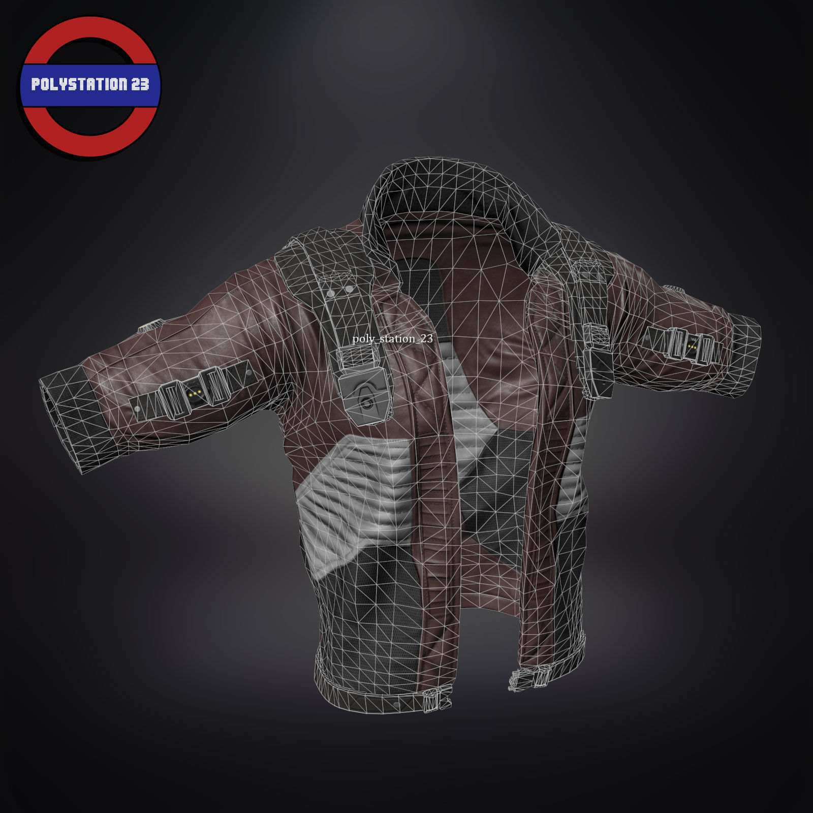 Sci fi cyberpunk jacket Game ready v1 Low-poly 3D model_10