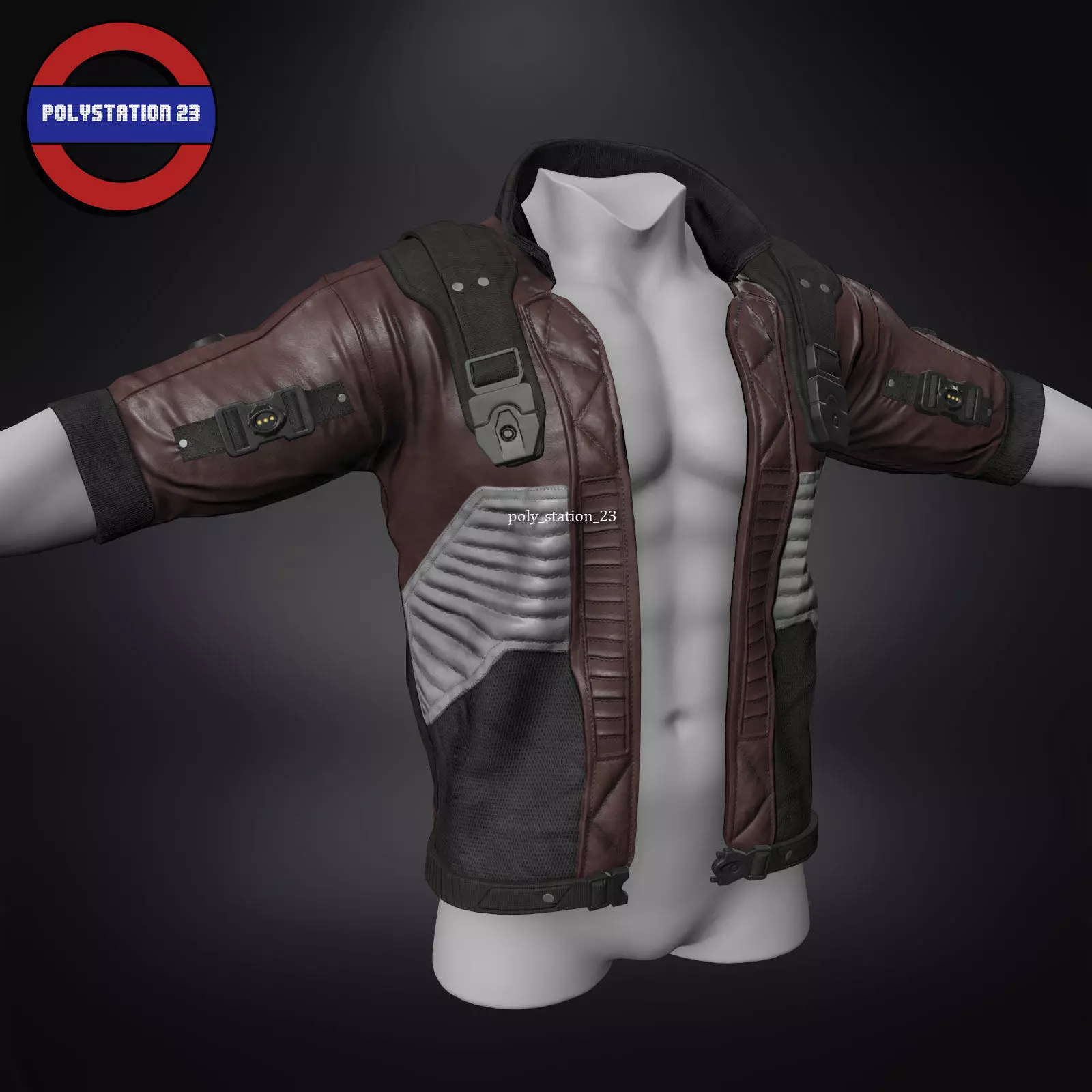 Sci fi cyberpunk jacket Game ready v1 Low-poly 3D model_0