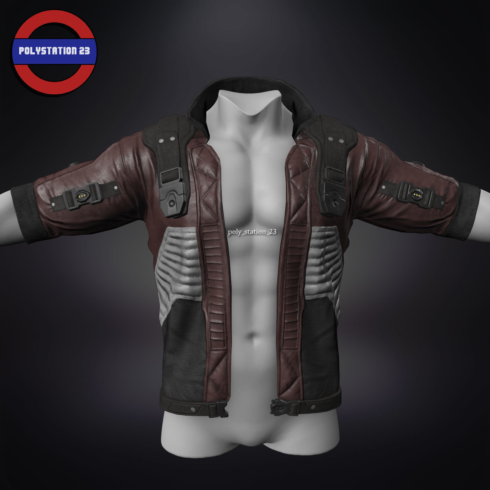 Sci fi cyberpunk jacket Game ready v1 Low-poly 3D model_1