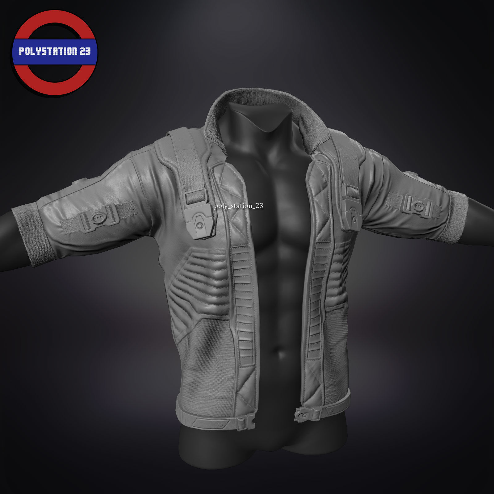 Sci fi cyberpunk jacket Game ready v1 Low-poly 3D model_12